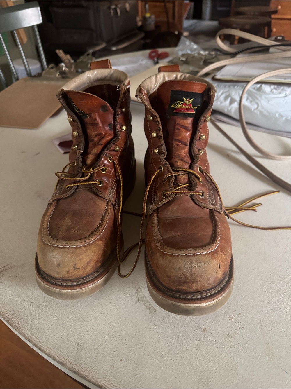 Thorogood Brown Leather Moc Toe Work Boots - Men's Lace-Up